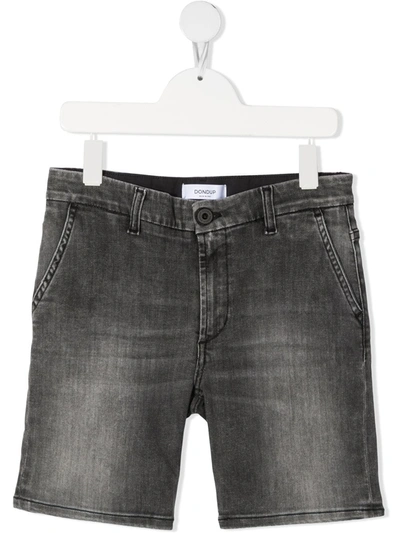 Dondup Kids' Grey-wash Denim Shorts In Black