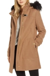 Cole Haan Faux Fur Trim 340 Winter Coat In Camel