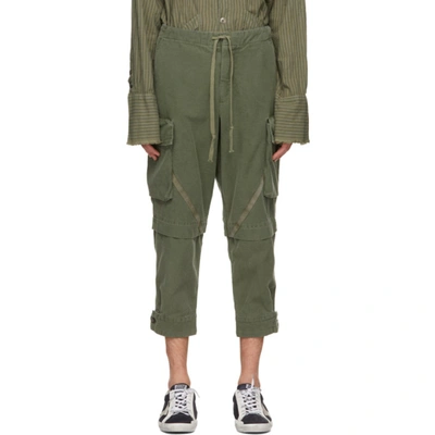 Greg Lauren Baker Slubbed Cotton-twill Cargo Trousers In Green