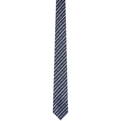 Ermenegildo Zegna Navy & Blue Silk Striped Tie In G Print