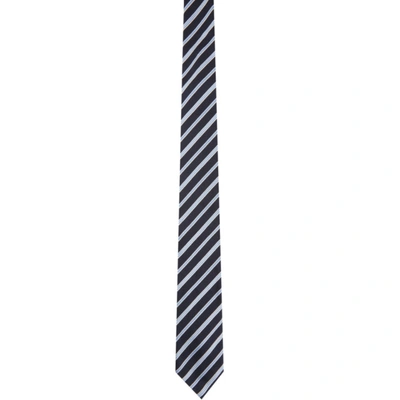 Ermenegildo Zegna Navy Silk Striped Tie In C Print
