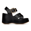 SEE BY CHLOÉ BLACK LEATHER LYNA WEDGE SANDALS