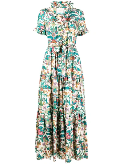 La Doublej Sassy Ruffle Trim Floral Maxi Dress In Tree Of Life Bianco