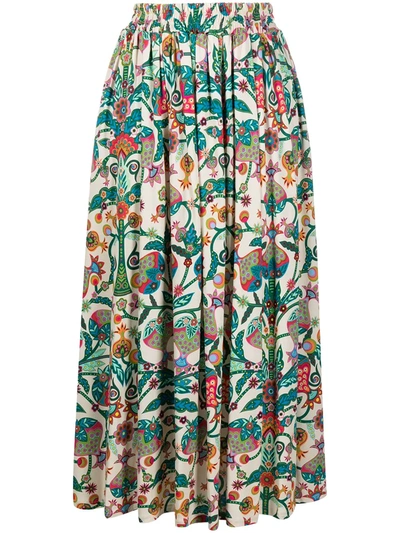 La Doublej La Double J Floral Printed Maxi Skirt In Tree-of-life-bianco