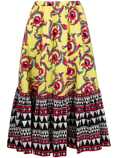 La Doublej Sunset Cartwheel-print Cotton-poplin Midi Skirt In Cartwheel Giallo