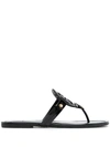 Tory Burch Leather Sandals With Logo On The Front In Black