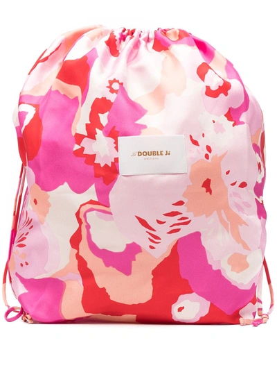 La Doublej Sack Peonia-print Silk-twill Drawstring Bag In Pink