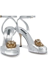 DOLCE & GABBANA KEIRA DEVOTION EMBELLISHED QUILTED METALLIC LEATHER SANDALS,3074457345625222917