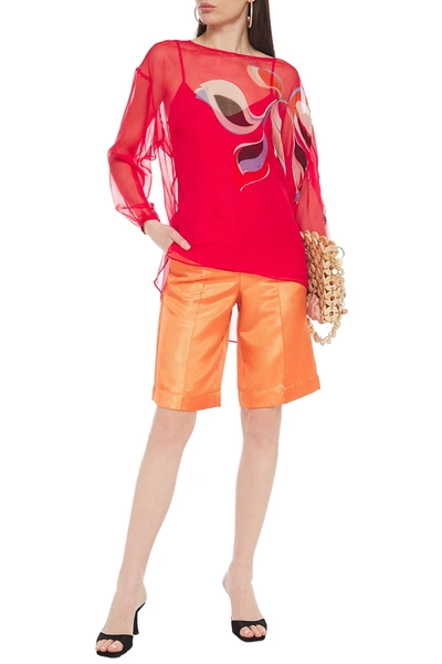 Pucci Knotted Printed Silk-chiffon Blouse In Red