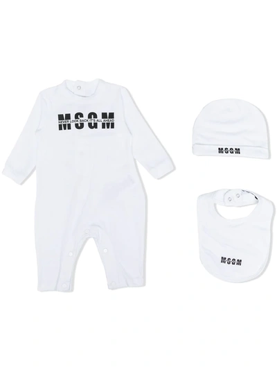 Msgm Babies' Logo Print Stretch-cotton Romper In 白色