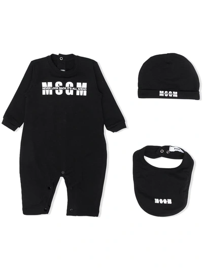 Msgm Babies' Logo Print Stretch-cotton Romper In 黑色