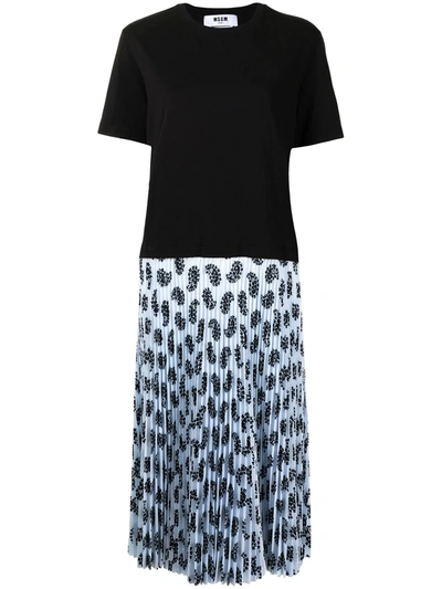 Msgm Pleated T-shirt Dress In Blue