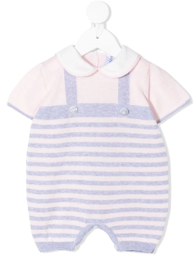 Siola Babies' Striped Short-sleeve Rompers In 紫色