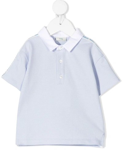 Fendi Babies' Logo-trim Polo Shirt In 蓝色