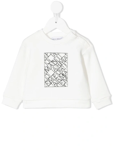 Emporio Armani Babies' Logo Embroidered Cotton Sweatshirt In 白色