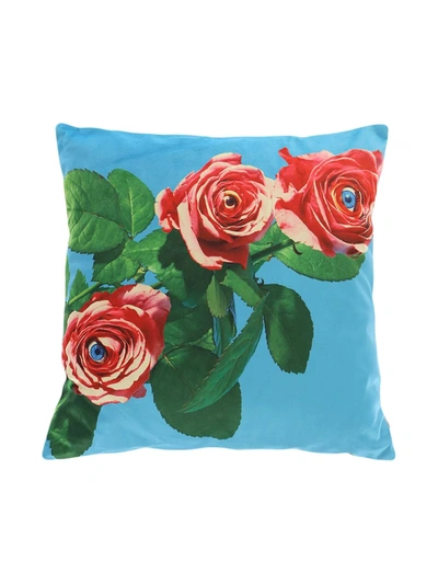 Seletti Toiletpaper Roses Cushion In Blue