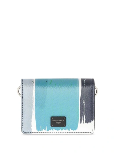 Dolce & Gabbana Logo-patch Calf Leather Crossbody Wallet In Hb1zq Pennellate Fdo.blu S
