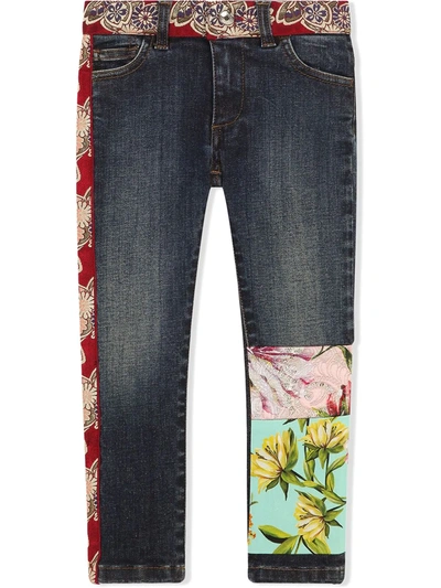 Dolce & Gabbana Kids' Floral-patch Jeans In Blue