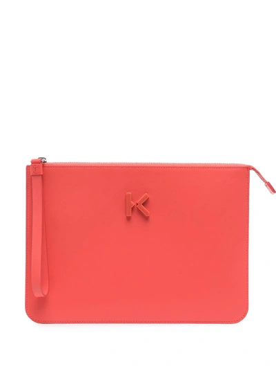 Kenzo Logo Detail Clutch Bag In Red
