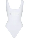 Fendi Crochet-trim Logo Swimsuit In White