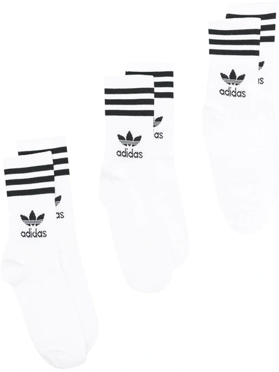 Adidas Originals Mid Cut Crew Three-pack Socks In White