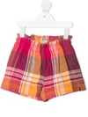 Il Gufo Check Print Linen Shorts In Pink