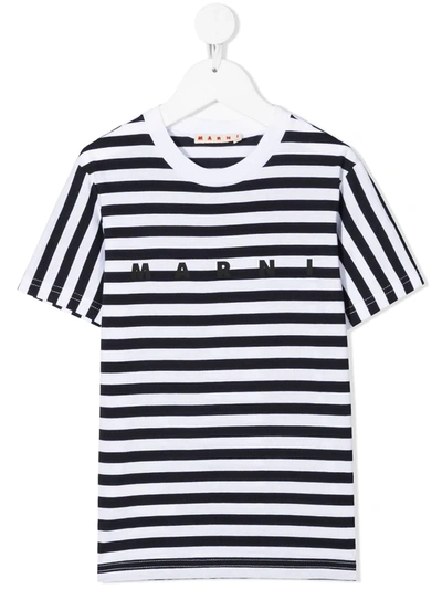 Marni Kids Navy & White Striped T-shirt In Blue