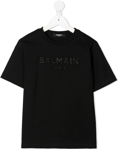 Balmain Unisex Kid Black T-shirt With Embossed Logo