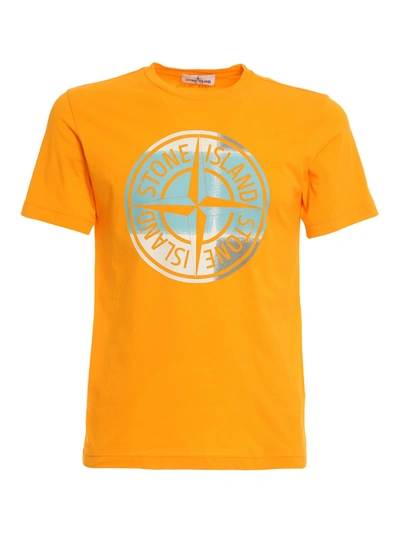 Stone Island Junior Teen Logo-print Cotton T-shirt In Orange