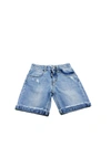 MSGM WORN-EFFECT DENIM SHORTS IN LIGHT BLUE