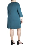 Nina Leonard Jewel Neck 3/4 Sleeve High Tech Dress In Radiant T
