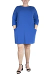 Nina Leonard Jewel Neck 3/4 Sleeve High Tech Dress In Classic Bl