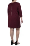 Nina Leonard Jewel Neck Three-quarter Sleeve High Tech Dress In Deep Wine