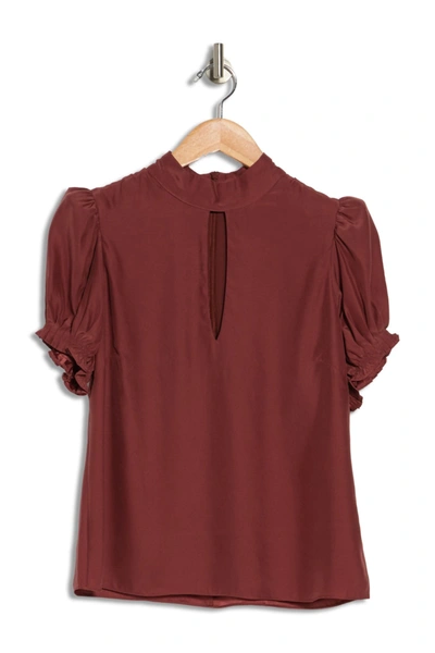 Frame Cutout Gathered Washed-silk Top In Brick