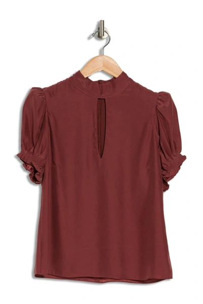 Frame Cutout Gathered Washed-silk Top In Sable
