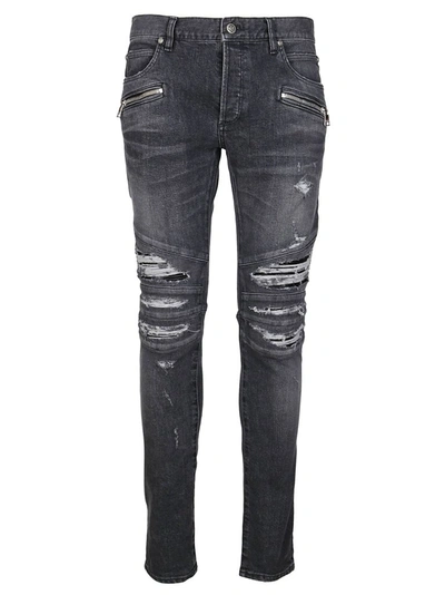 Balmain Distressed Skinny Jeans In Used Black