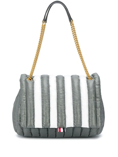 Thom Browne Small Striped Shoulder Bag In Grey