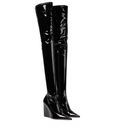Amina Muaddi Danielle Pointed-toe Latex Thigh-high Boots In Black