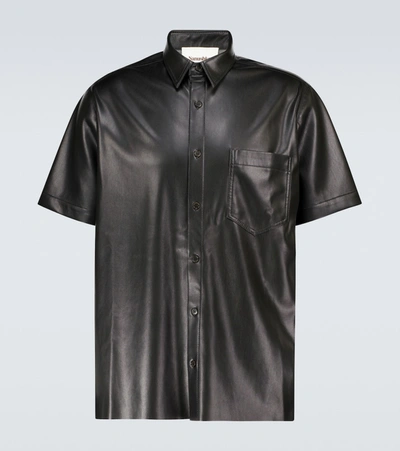 Nanushka Black Vegan Leather Adam Short Sleeve Shirt