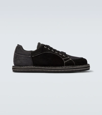 Jacquemus Panelled Crepe-sole Nubuck And Leather Trainers In Black