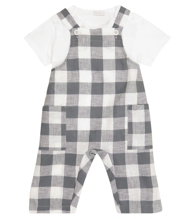 Il Gufo Baby Checked Dungarees And T-shirt Set In Blue