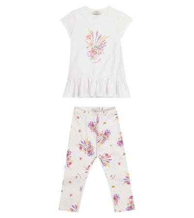 Monnalisa Kids' Printed Stretch-cotton T-shirt And Leggings Set In White