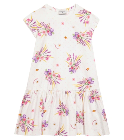 Monnalisa Kids' Floral Stretch-cotton Jersey Dress In White