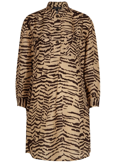 Soeur Imani Zebra-print Silk Shirt Dress In Beige