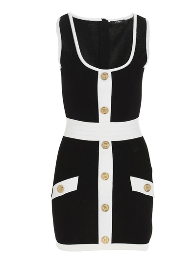 Balmain Buttoned Viscose Knit Mini Dress In Black