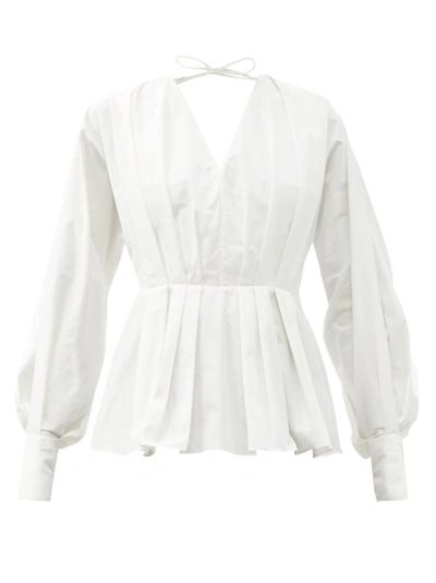 Roksanda Pleated Embroidered Cotton-poplin Shirt In White