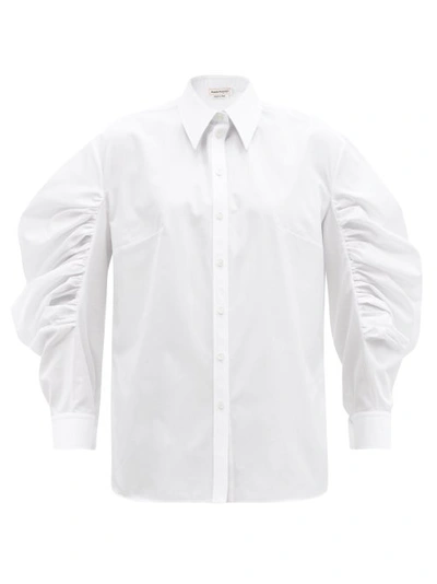 Alexander Mcqueen Gathered Balloon Sleeve Point Collar Shirt In White