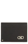 Ferragamo Men's Revival Gancini Leather Card Case With Flip-out Id Window, Black In Wegner Grey/ Tabacco/ Nero