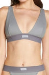 Skims Grey Cotton Rib Plunge Bralette In Pacific