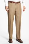 Santorelli Luxury Flat Front Wool Dress Pants In Tan